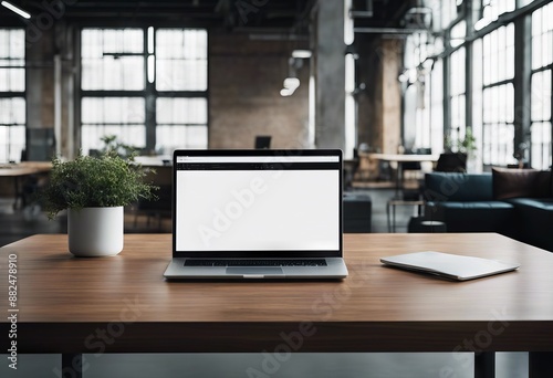 Wallpaper Mural blank view office industrial interior screen template mockup table notebook loft front laptop frameless home with Torontodigital.ca