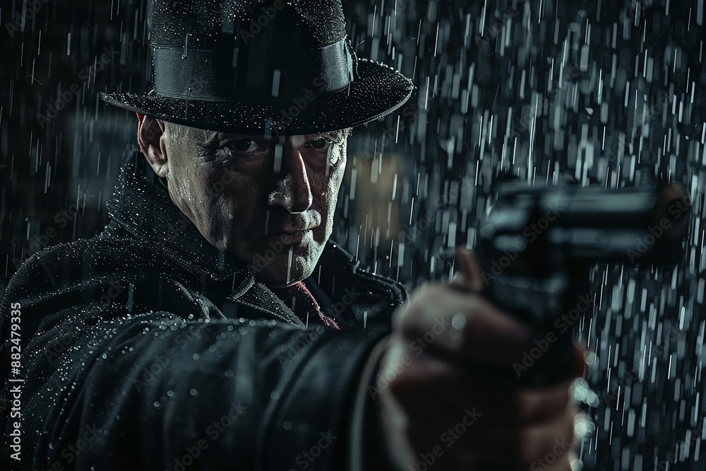 Senior gangster with a gun in the rain, Ai Generated Senior gangster with a gun in the rain, Ai Generated