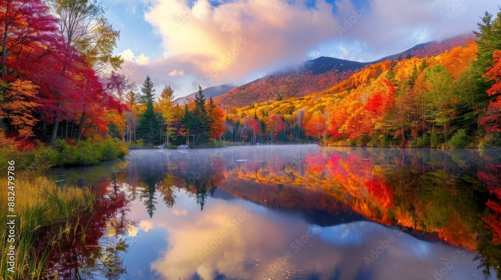 beautiful forest in autumn with yellow and orange trees with a blue sky beautiful forest in autumn with yellow and orange trees with a blue sky