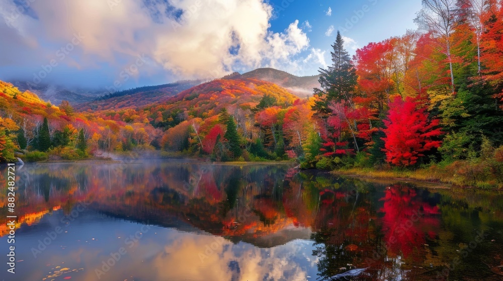 beautiful forest in autumn with yellow and orange trees with a blue sky beautiful forest in autumn with yellow and orange trees with a blue sky