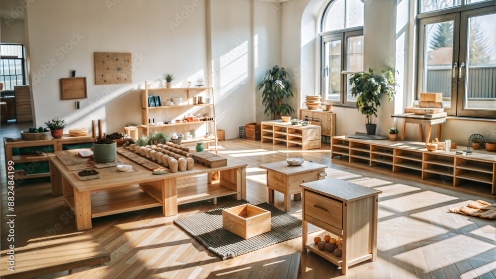 Interior of a modern kitchen in a loft style. Wooden furniture and accessories Interior of a modern kitchen in a loft style. Wooden furniture and accessories