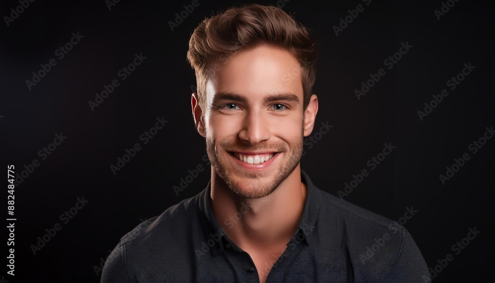 Fototapeta premium Smiling Young Man Against Dark Background