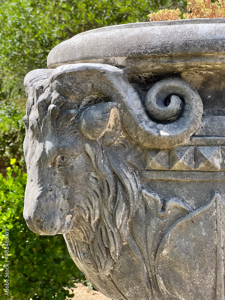 goat statue in the park mata nacional dos sete montes in Tomar, Portugal