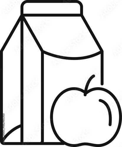 Line art icon of a school lunch milk carton with an apple, promoting healthy eating for kids