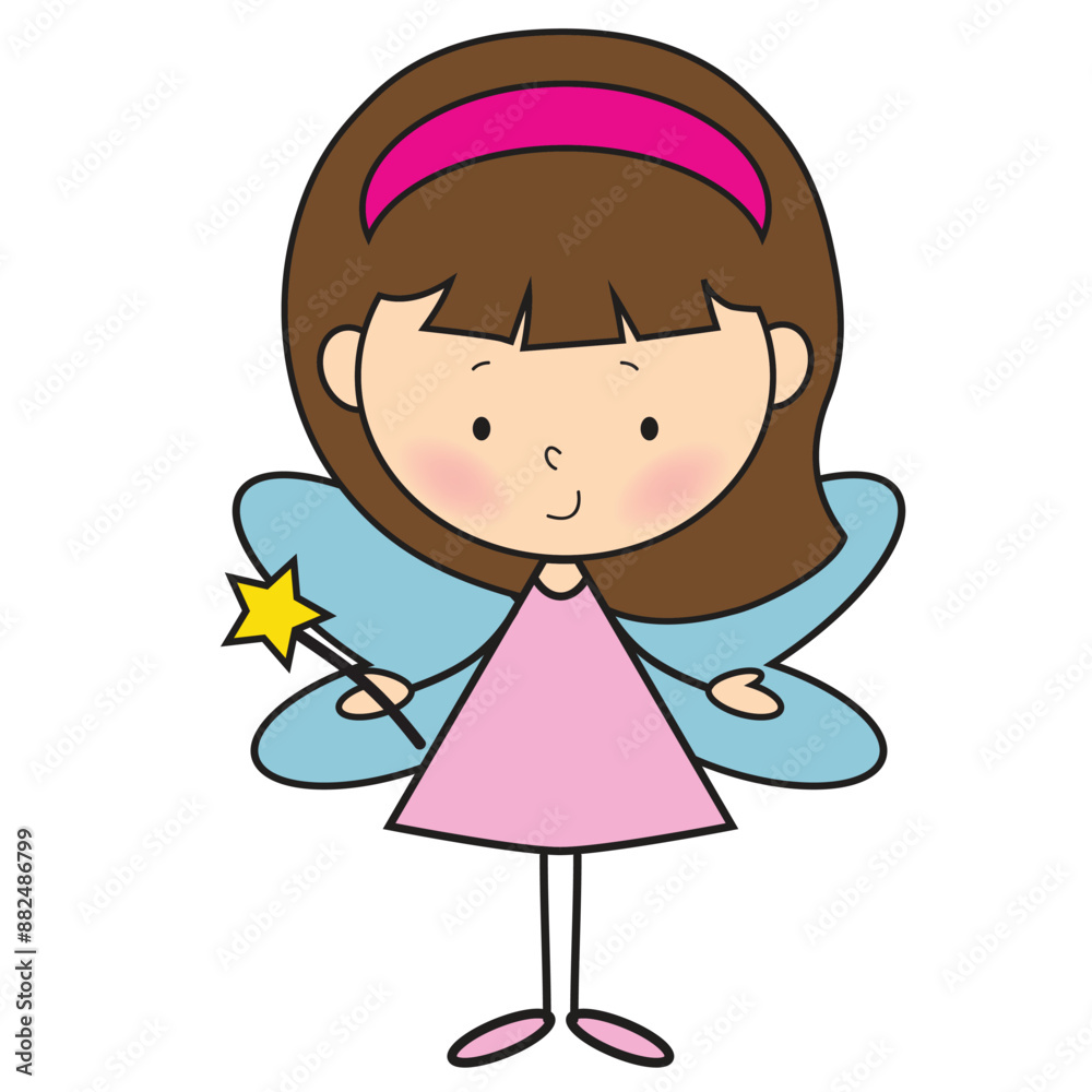 Cute stick figure garden fairy with magic wand vector cartoon illustration Cute stick figure garden fairy with magic wand vector cartoon illustration