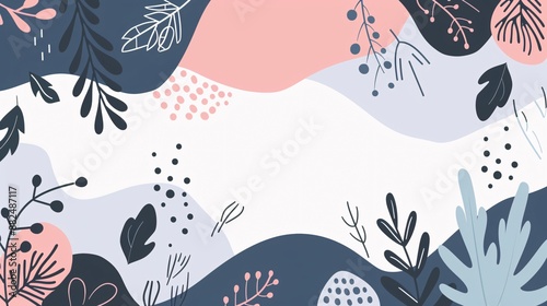 Abstract Floral Background with Blue, Pink, and White