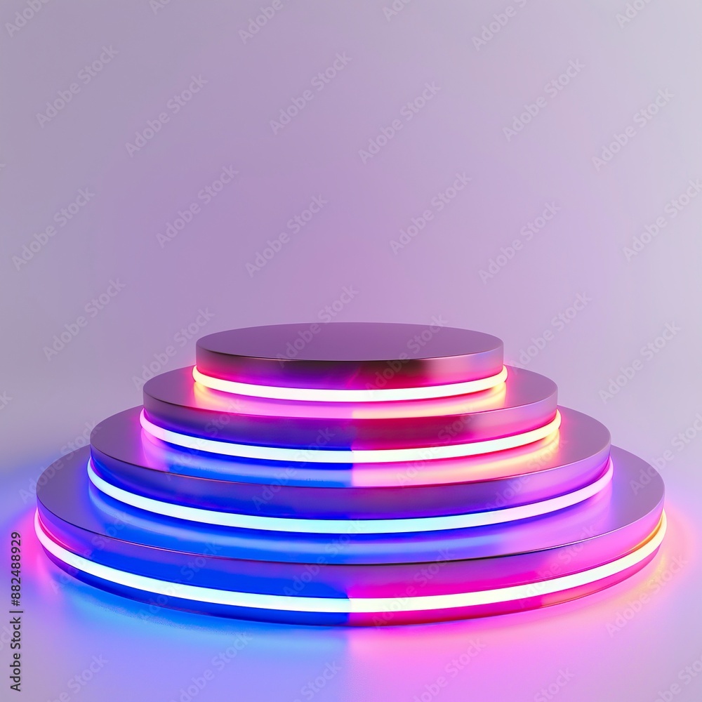 round podium made of neon plastic. scene for photoshop. high contrast. neon glare. super close shot. White background, generative ai round podium made of neon plastic. scene for photoshop. high contrast. neon glare. super close shot. White background, generative ai