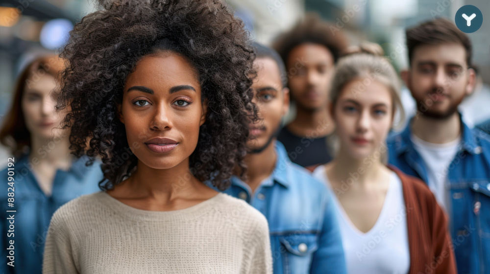 A diverse group of young adults standing together outdoors, representing unity and multiculturalism in an urban setting. A diverse group of young adults standing together outdoors, representing unity and multiculturalism in an urban setting.