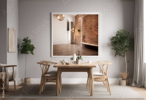 white machine 3d background olated washing dining room interior wall poster mock up loft minimalist kitchen modern contemporary scandinavian table chair home canvas design