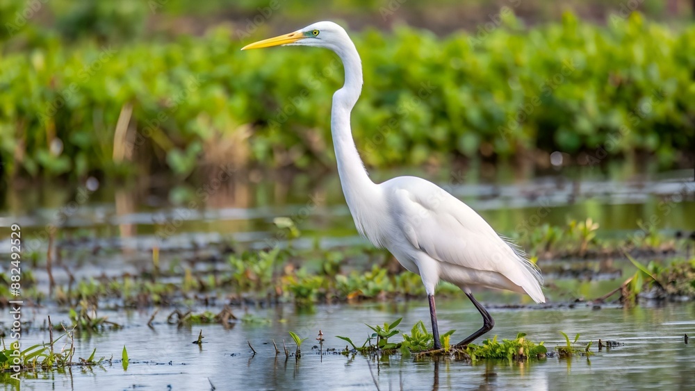 White great egret (Ardea alba) in a wetland White great egret (Ardea alba) in a wetland