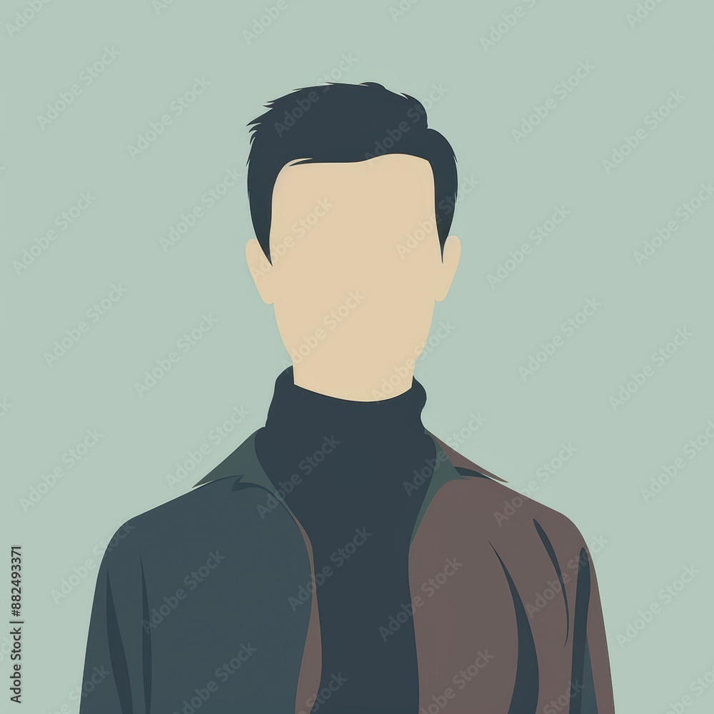 Flat Design Portrait of Faceless Man in Turtleneck. Generative AI.