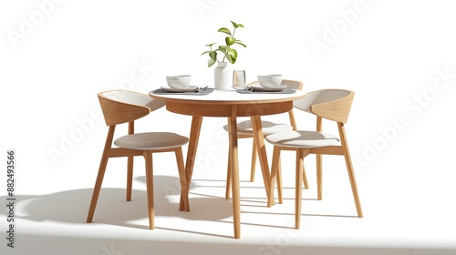 A modern dinning furniture set chair table plate. 