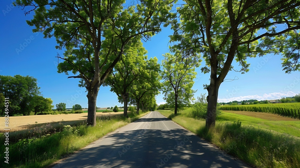 Country Road Lined with Trees on a Sunny Day Country Road Lined with Trees on a Sunny Day