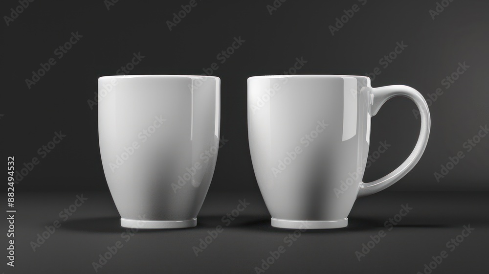 Two White Mugs on a Black Background Two White Mugs on a Black Background
