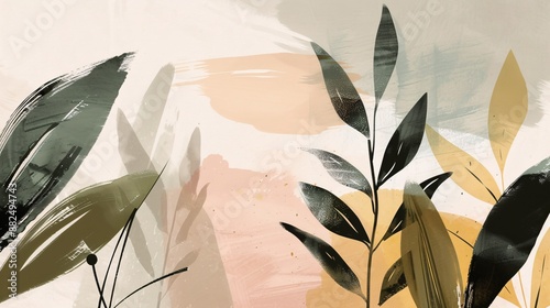 Abstract Watercolor Painting with Lush Foliage