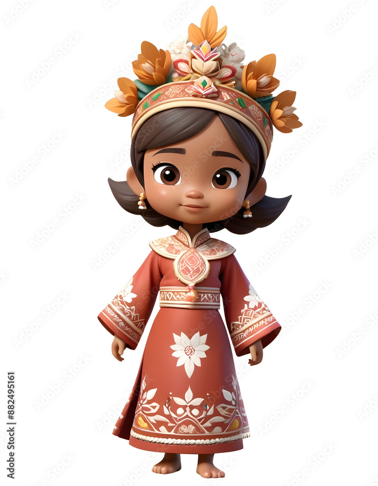 3d cartoon character of a woman in traditional Indonesian clothing 3d cartoon character of a woman in traditional Indonesian clothing