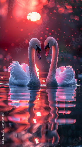 Wallpaper Mural Majestic Swans Gliding in Sunset Light - 8K Ultra-realistic Photo of Graceful Birds with Soft Colors | Best Quality Imagery Torontodigital.ca