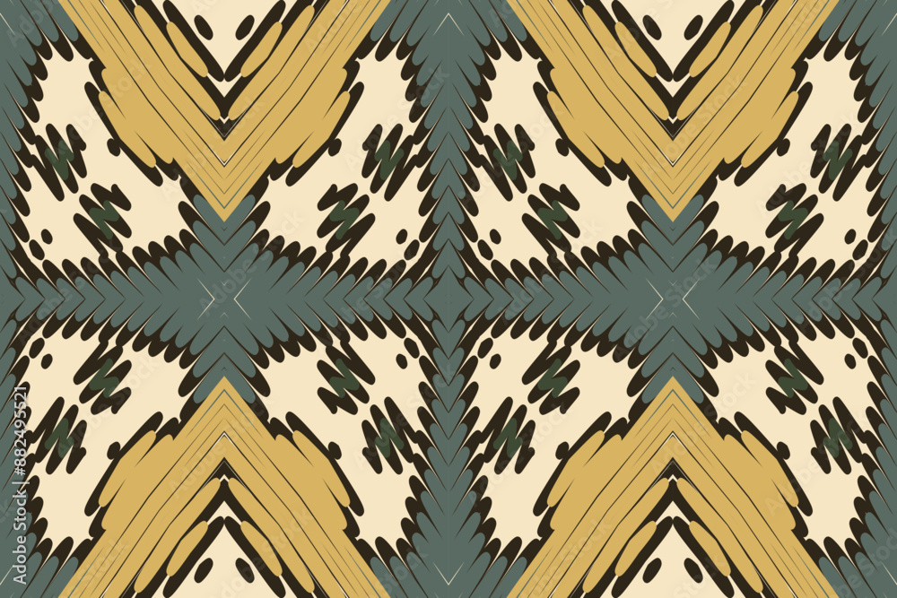 Traditional ikat & ethnic seamless pattern with geometric tribal background for oriental embroidery design Ethnic tribal shape blue color. Batik, ikat Traditional ikat & ethnic seamless pattern with geometric tribal background for oriental embroidery design Ethnic tribal shape blue color. Batik, ikat