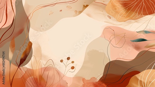 Abstract Watercolor Painting with Organic Shapes and Lines