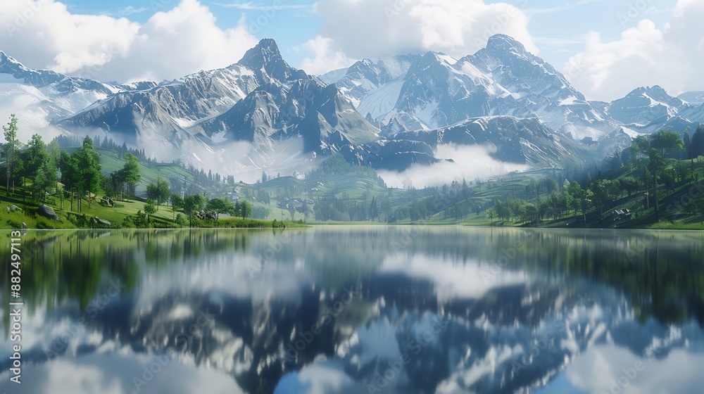Serene Mountain Lake with Snowy Peaks Serene Mountain Lake with Snowy Peaks