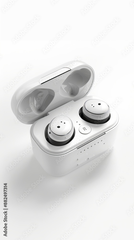 Bluetooth earbuds isolated on white background stock photo In-ear Headphones, White Background, Headphones, Box - Containe Bluetooth earbuds isolated on white background stock photo In-ear Headphones, White Background, Headphones, Box - Containe