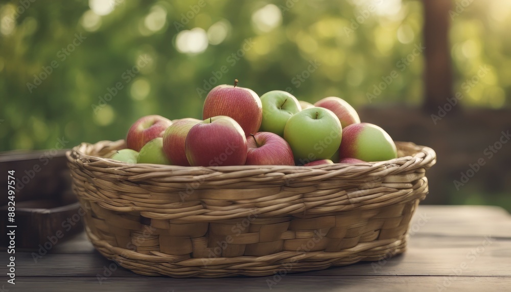 close-up view apples the appetizing green apples in the wooden basket close-up view apples the appetizing green apples in the wooden basket