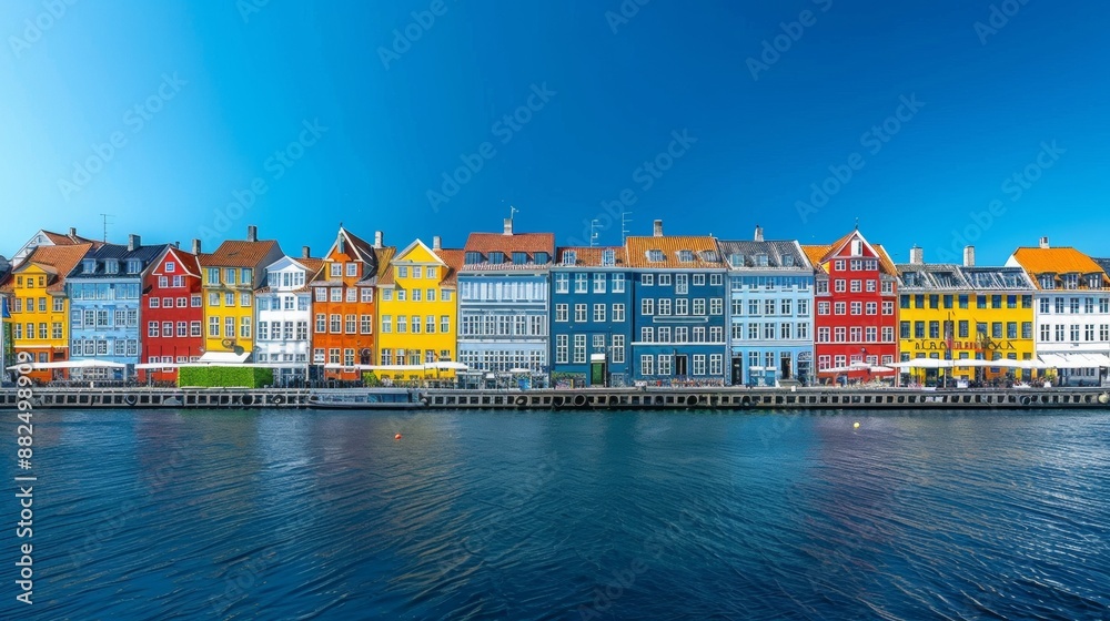 beautiful colorful houses next to a pier and a lake during the day