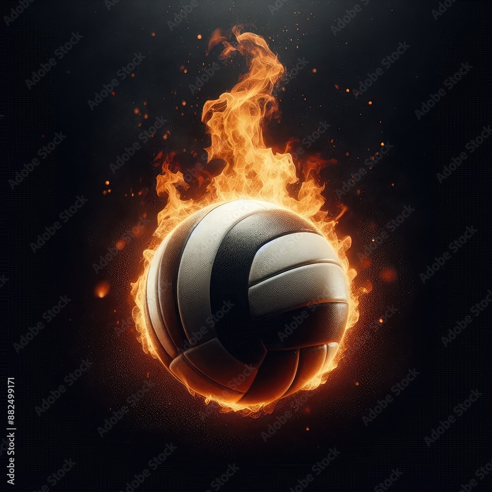 Fototapeta premium Flying volleyball with fire isolated on a black background