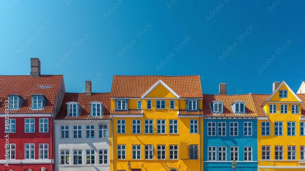 Fototapeta premium beautiful colorful houses next to a pier and a lake during the day