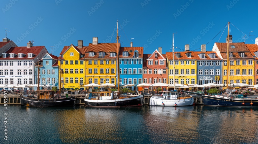 Obraz premium beautiful colorful houses next to a pier and a lake during the day