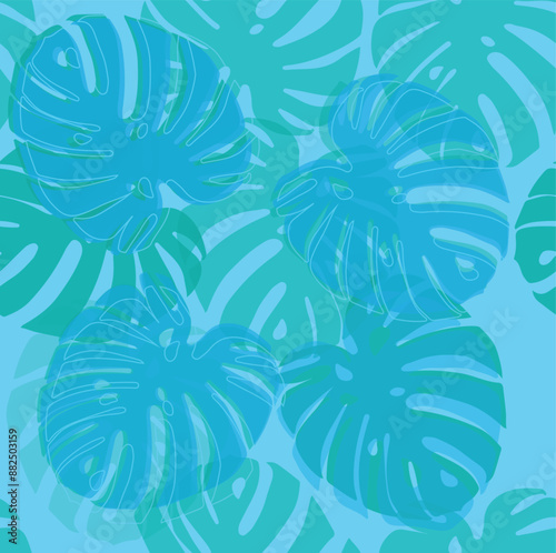 Tropical leaves seamless background vector. Foliage botanical monstera leaf illustration.