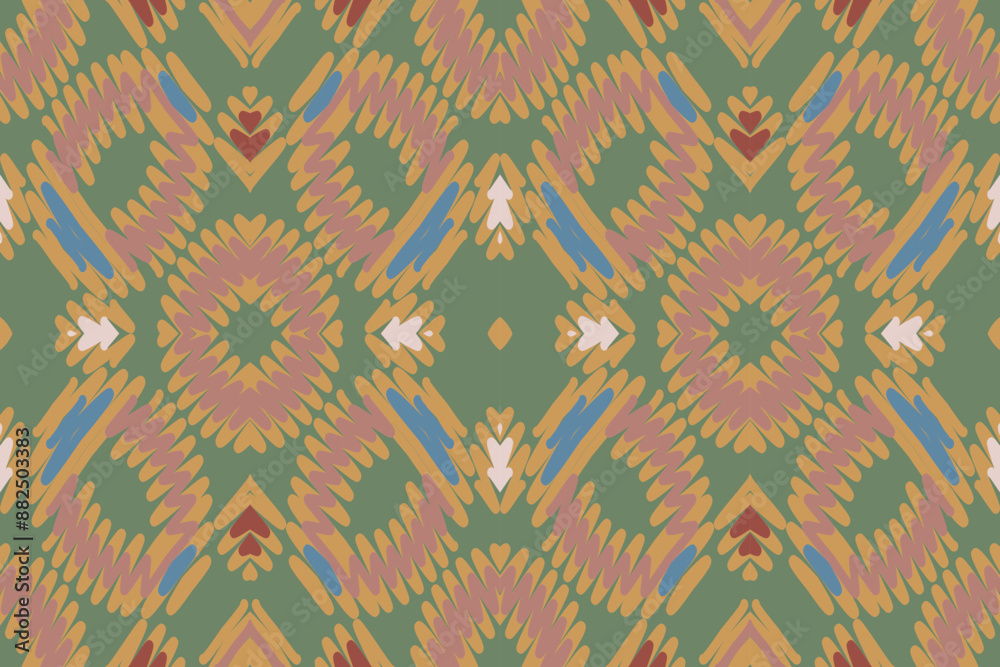 Mexican Flower Background, Traditional Ethnic Ikat, Aztec Abstract Vector Pattern, Seamless Pattern in Tribal, Folk Embroidery and Mexican Style.