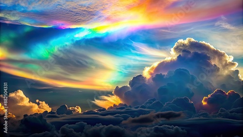 Vivid and colorful cloud iridescence shines like a corona in the sky, cloud, iridescence, diffraction, colorful, vivid