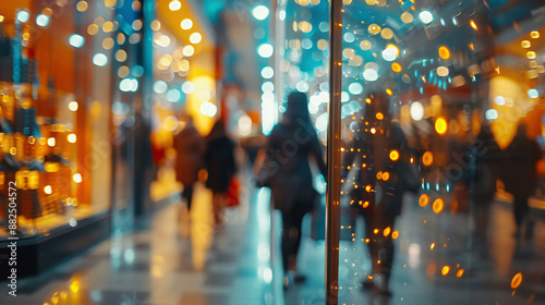 Dehaze or defocused Asian shopping mall and people are busy in shopping. vacation weekend day shopping. Abstract Blur of a Department Store: Indoor Scene of a Shopping Mall with Motion Blur
 photo