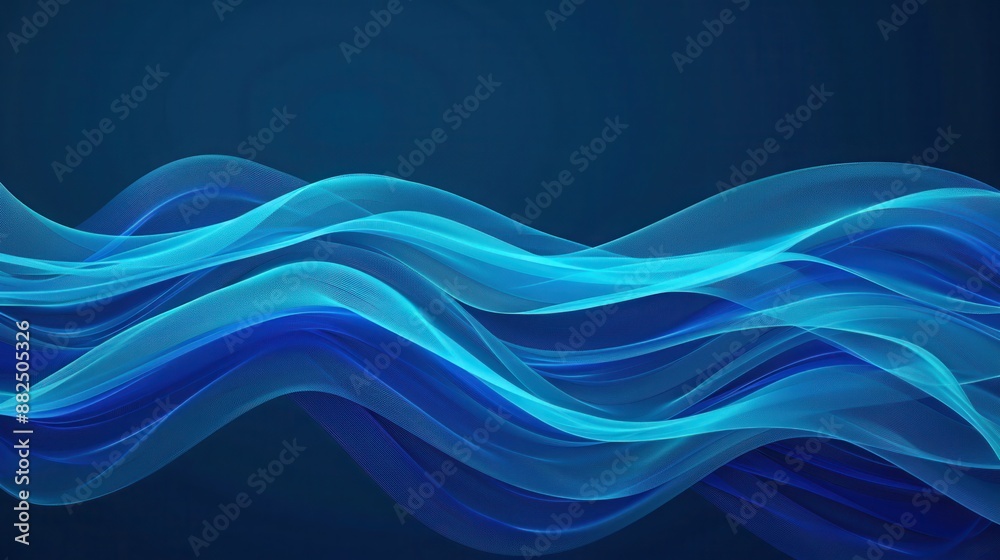 Fototapeta premium Abstract flowing blue wave pattern on a dark background, representing fluid movement, smooth lines, and modern digital design.