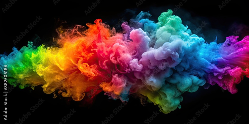 Obraz premium Vibrant explosion of colored smoke creating abstract effect , vibrant, explosion, colored, smoke, dynamic, blue, teal, yellow