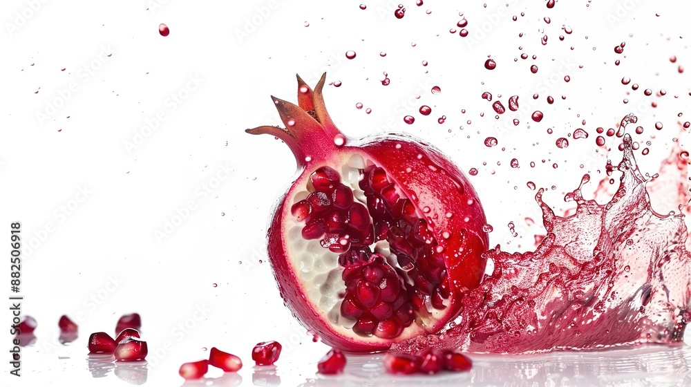 Isolated Pomegranate with Splash on White Background: Fresh and Juicy Fruit Isolated Pomegranate with Splash on White Background: Fresh and Juicy Fruit