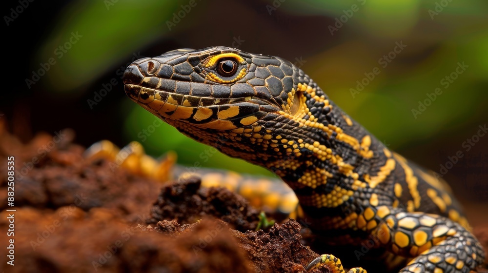 Reptile exhibiting its adaptive traits in a dense jungle terrain, vivid markings and agile movements, perfectly suited to its environment Reptile exhibiting its adaptive traits in a dense jungle terrain, vivid markings and agile movements, perfectly suited to its environment