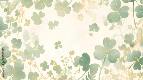 Minimalist four leaf clover and Ladybug Design Watercolor Pastel wallpaper and background, paper craft. card making.