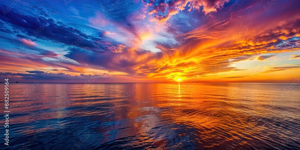 Sunset casting vibrant colors over the calm sea , twilight, horizon, ocean, tranquil, dusk, reflection, sky, clouds, scenic Sunset casting vibrant colors over the calm sea , twilight, horizon, ocean, tranquil, dusk, reflection, sky, clouds, scenic