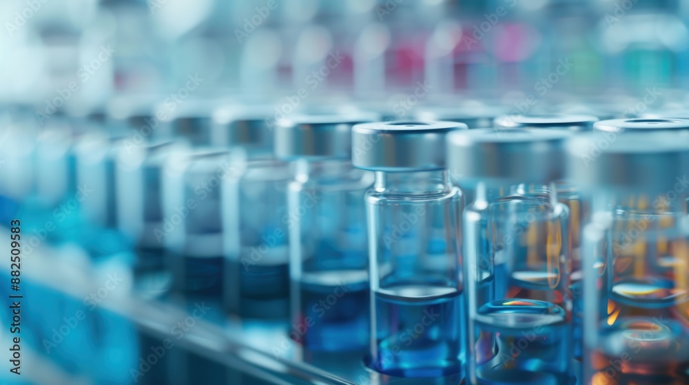Close-up shot of several glass vials with colorful liquids in a laboratory setting, showcasing scientific research and experiments. Close-up shot of several glass vials with colorful liquids in a laboratory setting, showcasing scientific research and experiments.