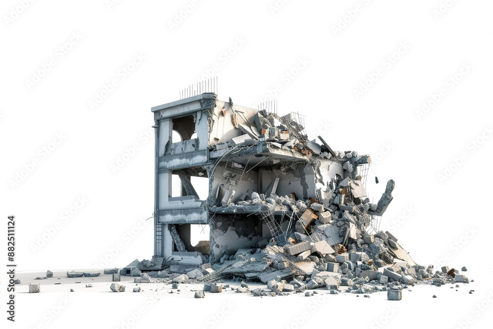 Fototapeta premium Collapsed Building Rubble PNG Transparency Isolated Image