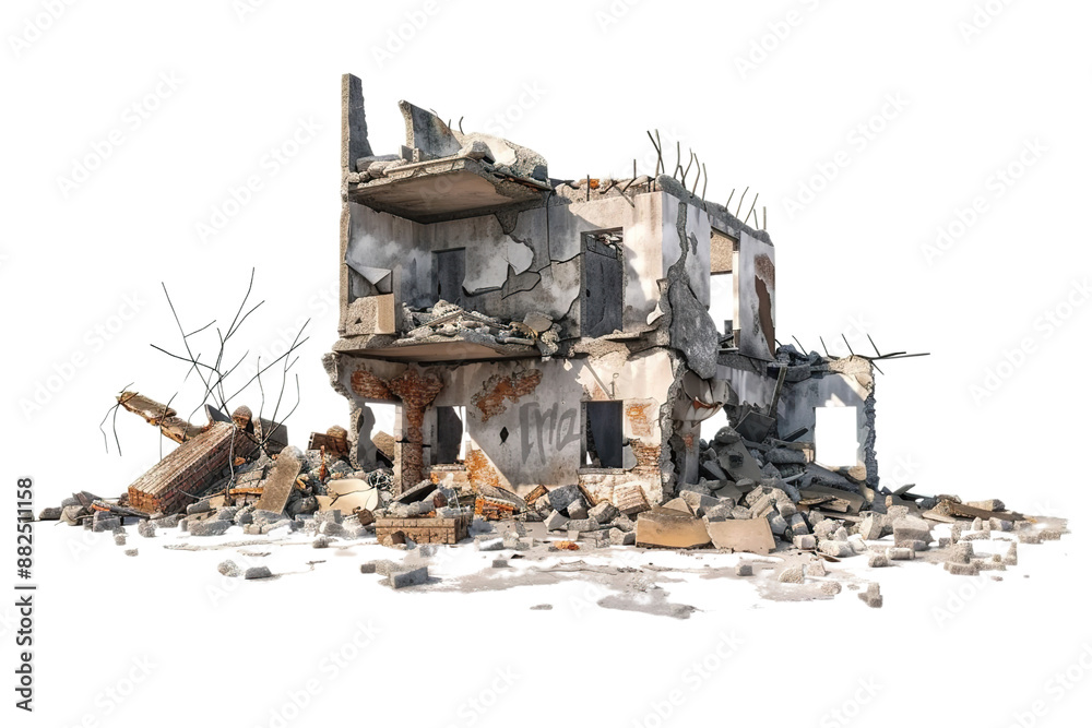 Fototapeta premium Collapsed Building Rubble PNG Transparency Isolated Image