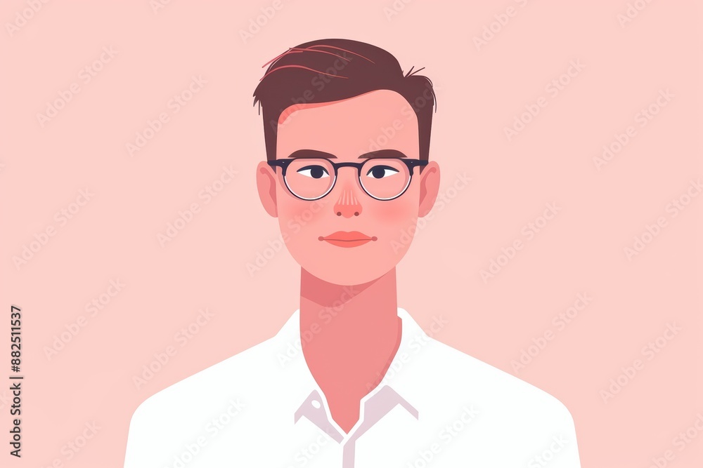 Smiling Young Man with Glasses in White Shirt. Generative AI. Smiling Young Man with Glasses in White Shirt. Generative AI.