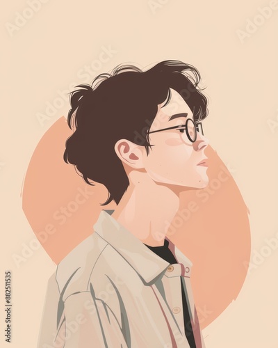 Side Profile of a Young Man with Glasses. Generative AI.