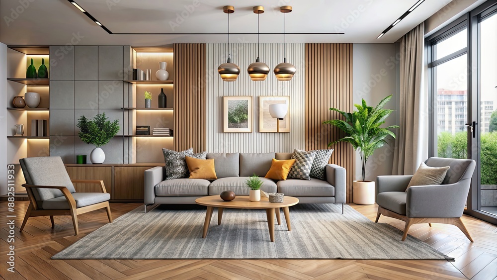 Modern living room with stylish furniture and decor, interiors, furniture, home, design, contemporary, comfortable, sofa, chair Modern living room with stylish furniture and decor, interiors, furniture, home, design, contemporary, comfortable, sofa, chair