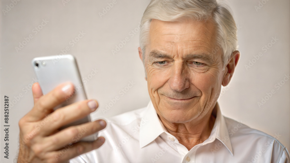Portrait of senior man using mobile phone at home, closeup Portrait of senior man using mobile phone at home, closeup