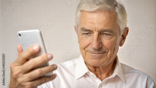 Portrait of senior man using mobile phone at home, closeup © NewFresh 