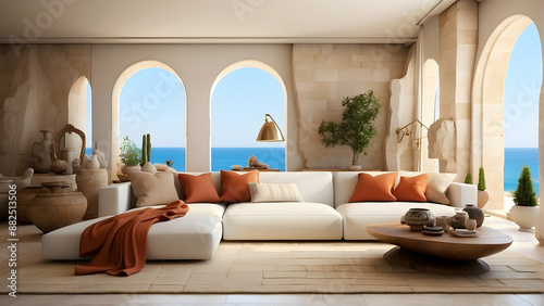 Elegant beachfront living room interior