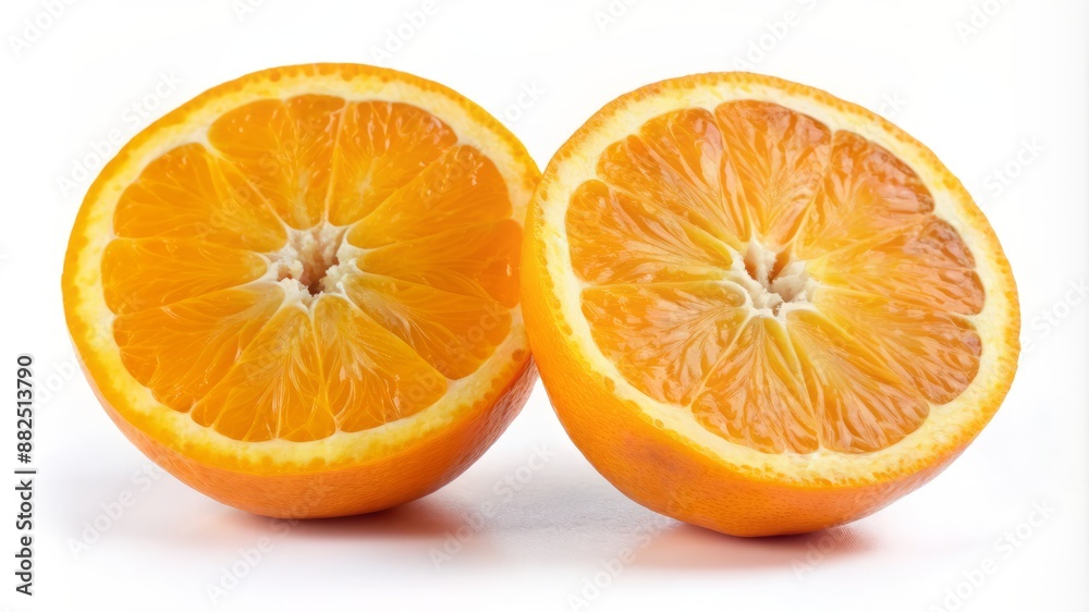 Two oranges are cut in half and placed side by side Two oranges are cut in half and placed side by side